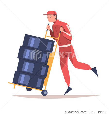 Pit Stop with Man Character Repair Motor Car Change Tires Vector Illustration 132849430