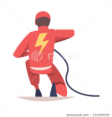 Pit Stop with Man Character Repair Motor Car Refueling Vector Illustration 132849509
