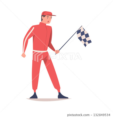 Pit Stop with Man Character Stand Holding Flag Vector Illustration Pit Stop with Man Character Stand Holding Flag Vector Illustration 132849534