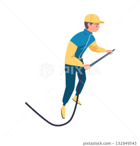 Pit Stop with Man Character Repair Motor Car Refueling Vector Illustration 132849543