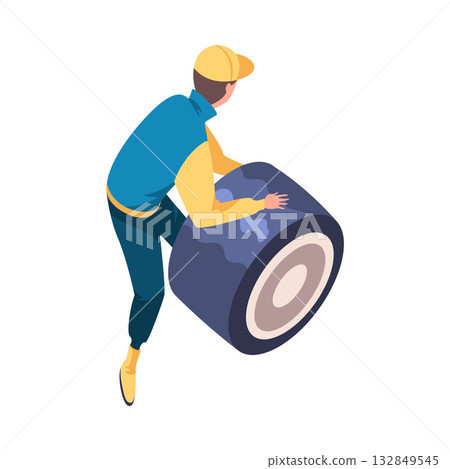 Pit Stop with Man Character Repair Motor Car Change Tires Vector Illustration Pit Stop with Man Character Repair Motor Car Change Tires Vector Illustration 132849545