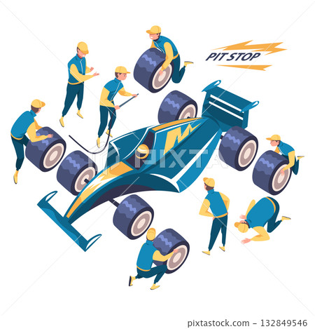 Pit Stop with Man Character Repair Motor Car Vector Illustration 132849546