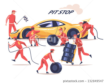 Pit Stop with Man Character Repair Motor Car Vector Illustration 132849547