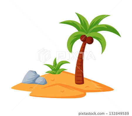 Treasure Island with Sandy Beach and Palm Vector Illustration Treasure Island with Sandy Beach and Palm Vector Illustration 132849589
