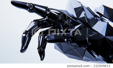 3D render of robotic hand with black faceted surface 132849653