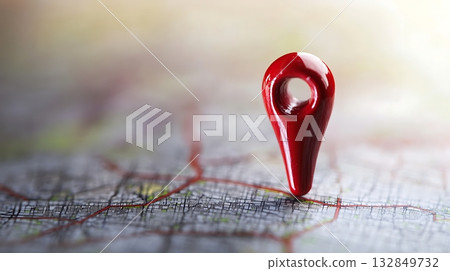 Red location marker on a map with blurred background Red location marker on a map with blurred background 132849732