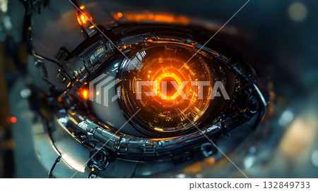 Cybernetic Sentinel: Watchful Gaze of Technological Consciousness Unveiled 132849733