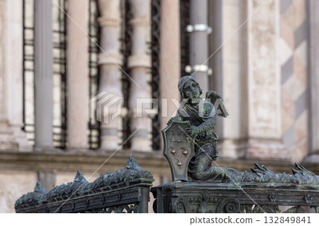 Bronze angel sculpture with Colleoni family emblem near Bergamo chapel in Renaissance Lombardy Bronze angel sculpture with Colleoni family emblem near Bergamo chapel in Renaissance Lombardy 132849841