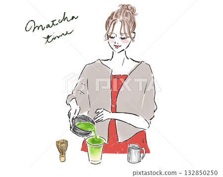 時尚女性正在倒抹茶拿鐵 時尚女性正在倒抹茶拿鐵 132850250