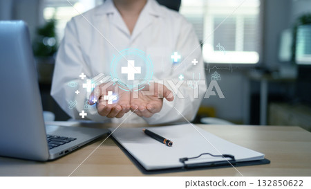 Doctor using digital medical futuristic interface icon healthcare and medical Doctor using digital medical futuristic interface icon healthcare and medical 132850622