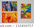 Bright abstract paint art showcasing vibrant colors and textures 132850757