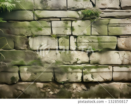 an AI Image Generator, Moss-Covered Stone Wall With Weathered Blocks an AI Image Generator, Moss-Covered Stone Wall With Weathered Blocks 132850817