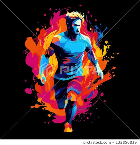 an AI Image Generator, Digital Art of a Man Running in Sportswear an AI Image Generator, Digital Art of a Man Running in Sportswear 132850839