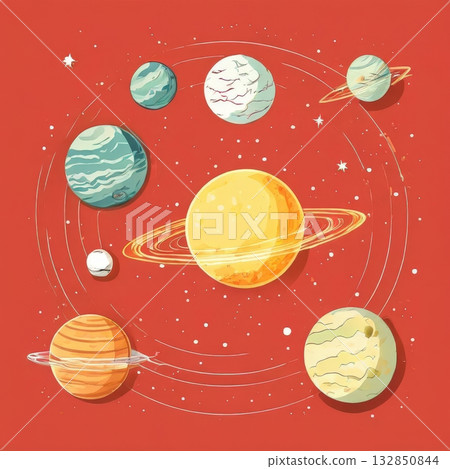 an AI Image Generator, Illustrative Depiction of the Solar System and Its Planets 132850844