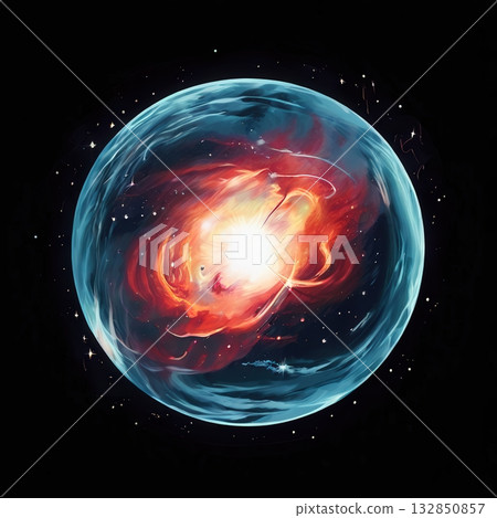 an AI Image Generator, Abstract Energetic Cosmic Sphere with Vibrant Colors and Radiant Center 132850857