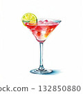 an AI Image Generator, Title Vibrant Red Cocktail In Elegant Martini Glass With Lemon 132850880