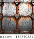 an AI Image Generator, Metal Wall Panels With Cracked Surfaces And Industrial Grid Pattern Across Blocks 132850881