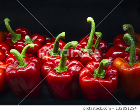 Bell pepper red vegetable on black background Supermarket fresh food 132851254