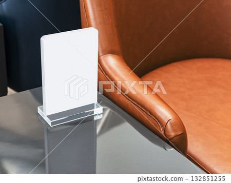 Mock up Menu frame on Table Bar restaurant Blank white sign stand  132851255