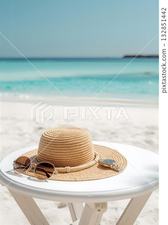 Seaside table and hat 132851442