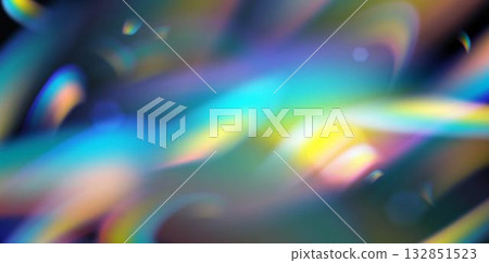 Glowing prism rainbow light creates this vector abstract background. An iridescent holographic overlay, it features soft gradient bokeh and lens flare. Colorful background 132851523