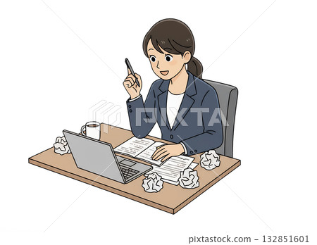 An office lady who gets an idea during a busy workday 132851601