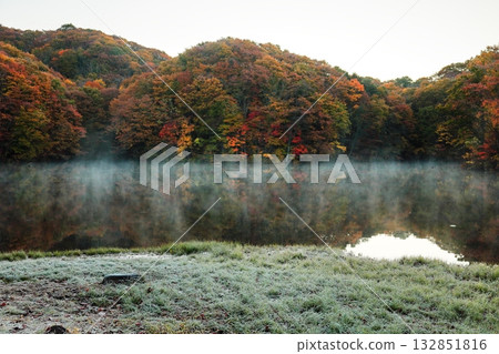 裡磐梯馬裡澤沼澤的秋葉 132851816