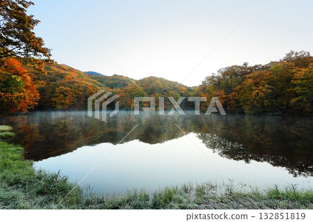 裡磐梯馬裡澤沼澤的秋葉 132851819