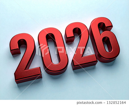 Celebration New Year. 2026 in large numbers on a white background. Red with a shiny effect. Symbol of New Year. 132852164