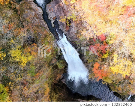 Aerial view of Akiu Falls with autumn leaves 132852460