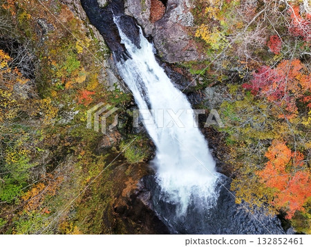 Aerial view of Akiu Falls with autumn leaves 132852461