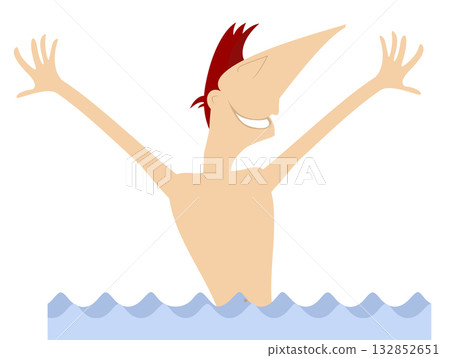 Swimming man. Colorful cartoon character illustration on white background. Active person. Sportsman training in the pool. Healthcare, water sport concept 132852651