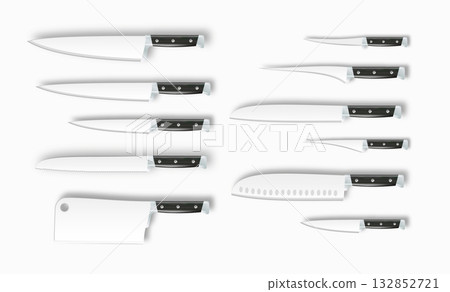 Knives. Set of kitchen knives clipart vector illustration. Knife with tree handle . Kitchen concept icon logo. Vector Knives. Set of kitchen knives clipart vector illustration. Knife with tree handle . Kitchen concept icon logo. Vector 132852721