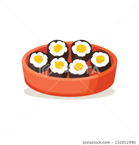 Fresh sushi rolls with sliced salmon topping 132852990