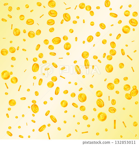 British pound coins falling. Scattered gold GBP coins. United Kingdom money. Jackpot wealth or success concept. Square vector illustration. British pound coins falling. Scattered gold GBP coins. United Kingdom money. Jackpot wealth or success concept. Square vector illustration. 132853011