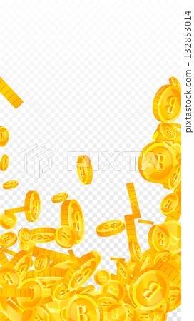 Thai baht coins falling. Gold scattered THB coins. Thailand money. Great business success concept. Vector illustration. 132853014