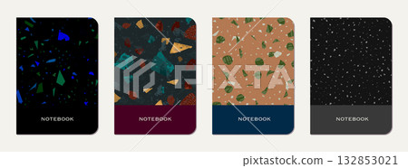 Brochure cover design. Terrazzo abstract background made of natural stones, granite, quartz and marble. Venetian terrazzo texture brochure template. Brochure cover design. Terrazzo abstract background made of natural stones, granite, quartz and marble. Venetian terrazzo texture brochure template. 132853021