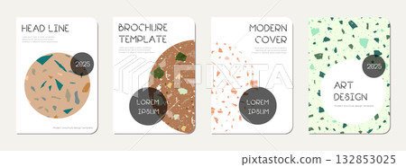 Note book cover design. Terrazzo abstract background made of natural stones, granite, quartz and marble. Venetian terrazzo texture note book template. Note book cover design. Terrazzo abstract background made of natural stones, granite, quartz and marble. Venetian terrazzo texture note book template. 132853025