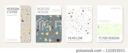 School diary cover design. Terrazzo abstract background made of natural stones, granite, quartz and marble. Venetian terrazzo texture school diary template. School diary cover design. Terrazzo abstract background made of natural stones, granite, quartz and marble. Venetian terrazzo texture school diary template. 132853031