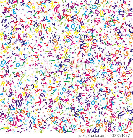 Scattered letters of latin alphabet. Colorful childish floating characters of English language. Foreign languages study concept. Back to school banner on white background. 132853037