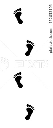 trace of human footprints black and white vector silhouette illustration, seamless repeatable 132853103