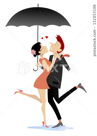 kissing, couple, umbrella 132853106