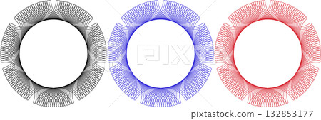Set of blue, red and black line frames with double stroke. Monogram blank for text decoration. 132853177