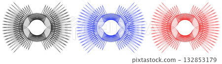 Set of blue, red and black line frames with double stroke. Monogram blank for text decoration. 132853179