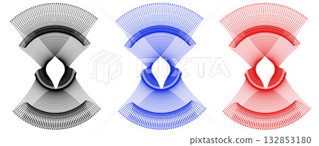 Set of blue, red and black line frames with double stroke. Monogram blank for text decoration. 132853180