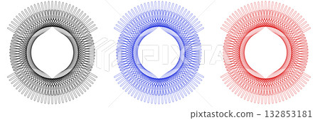 Set of blue, red and black line frames with double stroke. Monogram blank for text decoration. 132853181