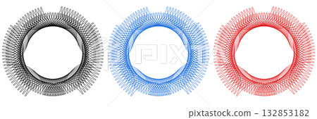 Set of blue, red and black line frames with double stroke. Monogram blank for text decoration. 132853182