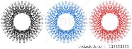 Set of blue, red and black line frames with double stroke. Monogram blank for text decoration. 132853183