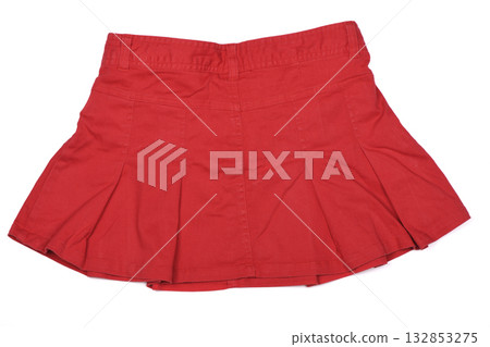 Red mini skirt. Red color skirt isolated on white background. Red mini skirt. Red color skirt isolated on white background. 132853275