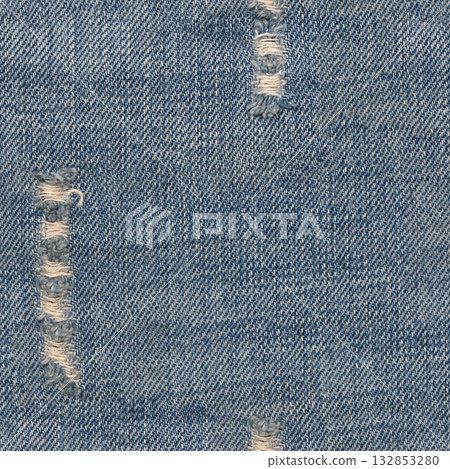 Seamless Ripped blue hipster jeans material. Destroyed denim Cloth texture. Close up. Seamless Ripped blue hipster jeans material. Destroyed denim Cloth texture. Close up. 132853280